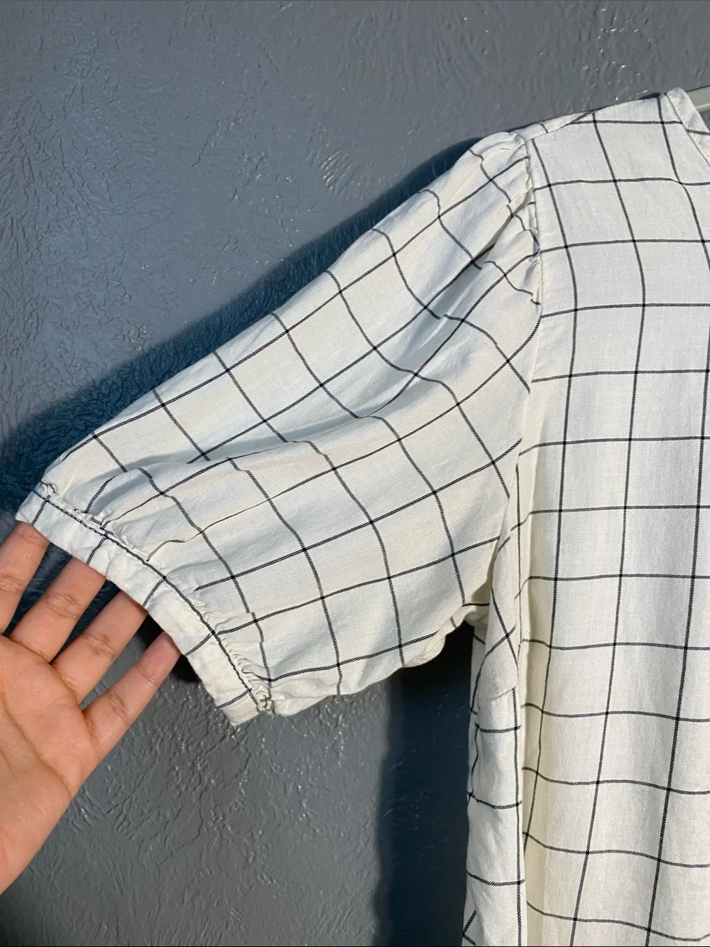 Old Navy Grid Print Cotton Blouse Small Minimalist Cottagecore Capsule Top